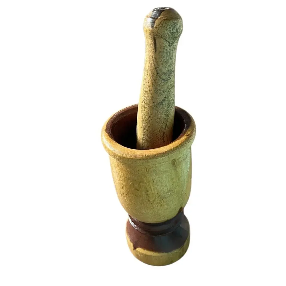 VINTAGE HANDMADE Mortar & Pestle Carved Turned Wood Compound FAST SHIP 2080-27